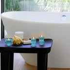 Double Sided Vintage Ribbed Taper Glass Candle Holders,Tea Candle Holder for Table Centerpieces, Wedding Decorations and Dinner Parties (Bule, 3 PCS)