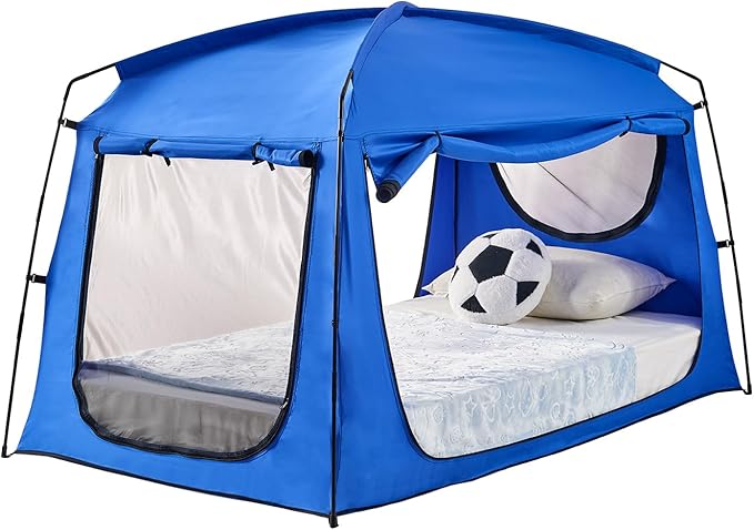 Privacy Blackout Sleep Bed Tent for Adults Kids Portable Bed Canopy Lightweight Breathable Mesh Windows Tents