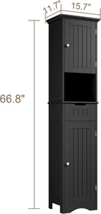 ChooChoo 67" Tall Bathroom Storage Cabinet Freestanding with Adjustable Shelves, Narrow Storage Linen Cabinet with 2 Doors and 1 Drawers for Bathroom, Living Room, Kitchen, Black