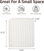 Modern Square Ottoman, Vertical Channel Tufted Foot Stool Ottoman, Velvet Upholstered Vanity Stool for Makeup, Bedroom, Living Room, White