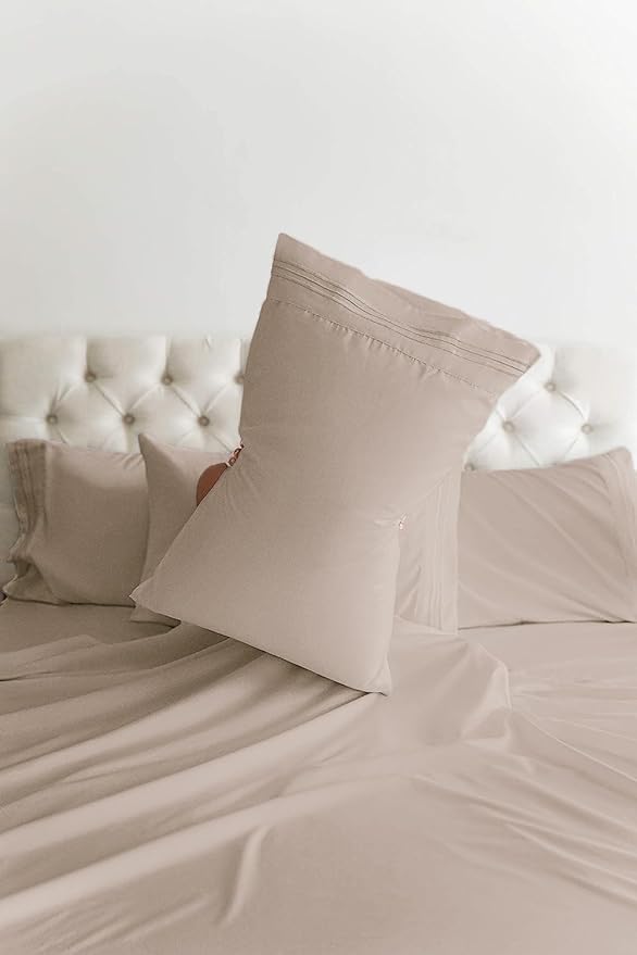 Queen Sheets Set 6 Piece - Includes 4 Pillowcases - Bed Sheets Queen Size - Soft Hotel Luxury Bedding - Cooling, Comfy, Cozy & Breathable - 1 Flat & 1 Fitted & 4 Pillowcases w/ Deep Pockets - Wheat