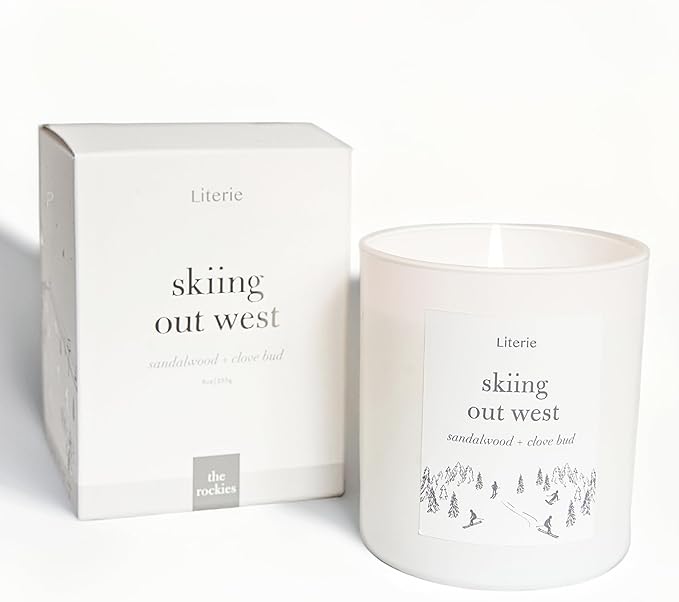 Literie NYC Inspired Scented Candle: Skiing Out West - Sandalwood & Clove Bud Scent, 9oz, 50 Hour Burn, Vegan Soy & Coconut Blend Candle for Home Decor, Gift for Women & Men