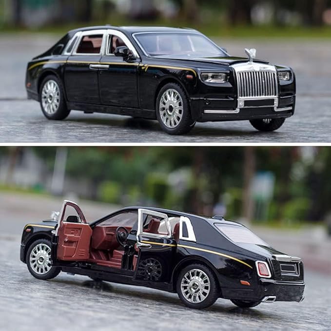 Alloy Collectible Rolls-Royce Phantom Model Toy Car, 1/32 Scale Diecast Car Model Pull Back Vehicles Phantom Toy with Sound & Light, Car Logo Can be Folded