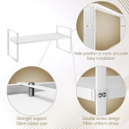 16.5~27.1" Expandable Shelf Organizer, 2Pack 8.1" Wide Stackable Cabinet Shelf Organizers, White Metal Sturdy Kitchen Counter Storage for Countertop, Adjustable Height Spice Rack