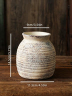 Rustic Vintage Ceramic Vases ，White Terracotta Decorative Flower Boho Vintage Wide-Mouth Vase for Living Room Bedroom Kitchen Office Decor Centerpiece Table Decorations 5.71Inch