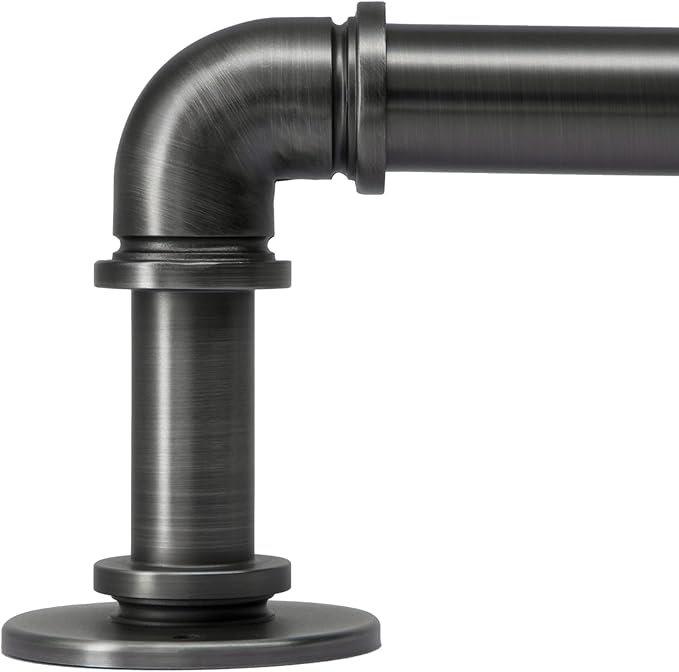 Industrial Curtain Rods 18 to 88 in,Wrap Around Rods, Adjustable Curtain Pole,1 in Diameter Pipe Wall or Ceiling Mounted,for Living Room(Antique Nickel 18” to 88”)