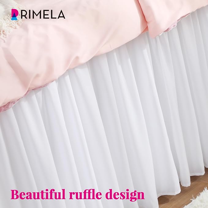 RIMELA Dorm Bed Skirt Twin XL 25 Inch Drop, Extra Long Wrap Around Elastic Bed Skirts Easy to Put On Twin Size Dust Ruffle, White Bedskirt for Adjustable Bed Base Solid Silky Fabric Machine Washable