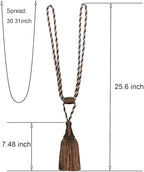 Fenghuangwu Curtain Tiebacks Handmade Elegant Curtain Tie Backs Holdbacks with Tassel for Home Office Decor 2 Pack - Dark Coffee