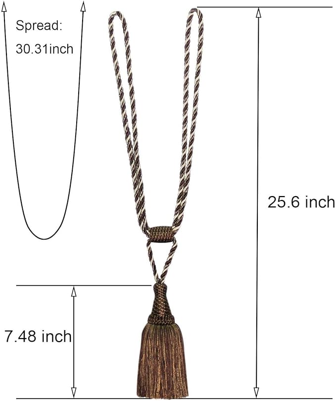 Fenghuangwu Curtain Tiebacks Handmade Elegant Curtain Tie Backs Holdbacks with Tassel for Home Office Decor 2 Pack - Dark Coffee