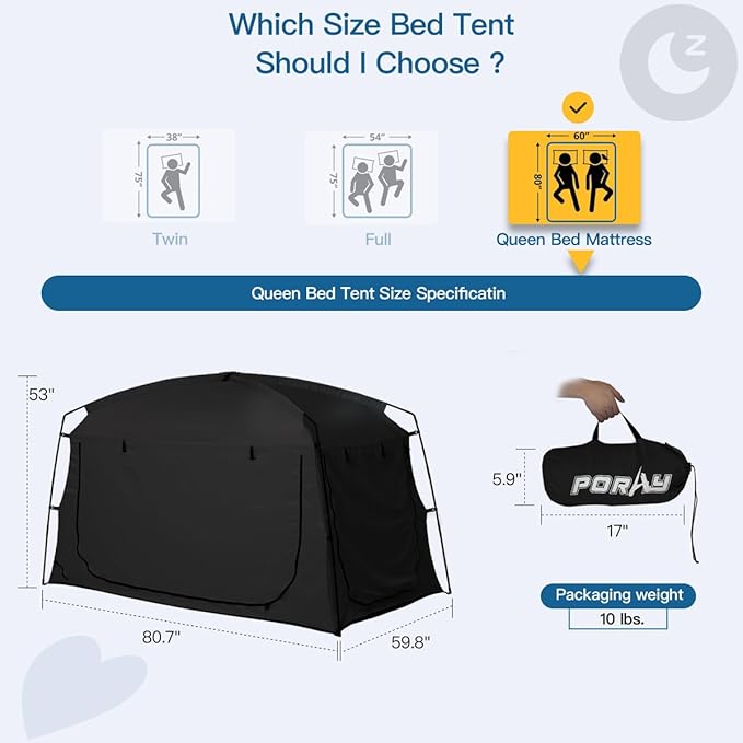 Bed Tent,Portable Privacy Sleeping Bed Canopy,Blackout 90% Drapes for Kids and Adult,Indoor Space Tent with Breathable Large Mesh Windows