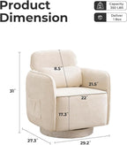 Modern 360° Swivel Accent Chair with Adjustable Headrest, Chenille Accent Chair for Living Room, Vanity Chair for Makeup，Swivel Barrel Chair with Lumbar Pillow, Comfy Barrel Armchair, Beige