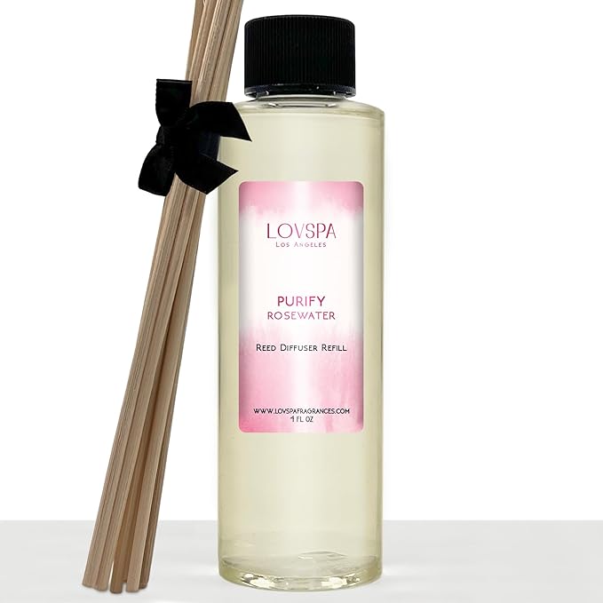 LOVSPA PURIFY Rosewater Diffuser Oil - Luxury Essential Oils for Diffuser Refill & Air Freshener Room Spray - Long-Lasting & Natural Home Fragrance, Scented Oil for Diffusers, USA Made, 4oz