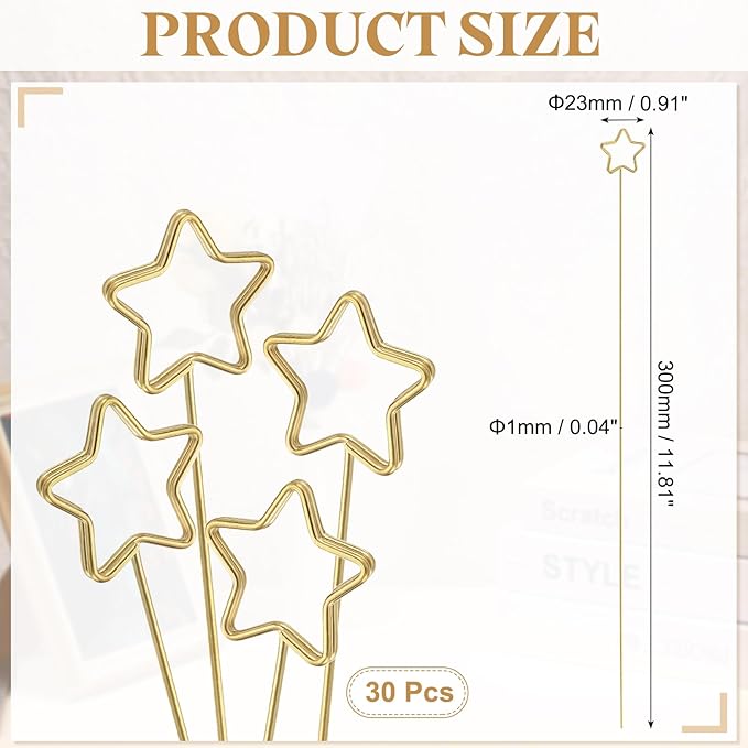uxcell 30 Pcs Table Card Holders, 11.8 Double Star Metal Craft Wire Clips Picture Clip Table Number Holders Picks for Wedding, Photos, Memo, Restaurant, Gold