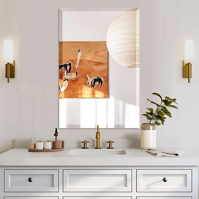 Mirrorons Beveled Mirror, Wall Mirror 24" x 36", Frameless Rectangle Bathroom Vanity Mirror with Beveled Edge, Hangs Horizontally or Vertically. Upgraded Shatterproof Mirror Bathroom