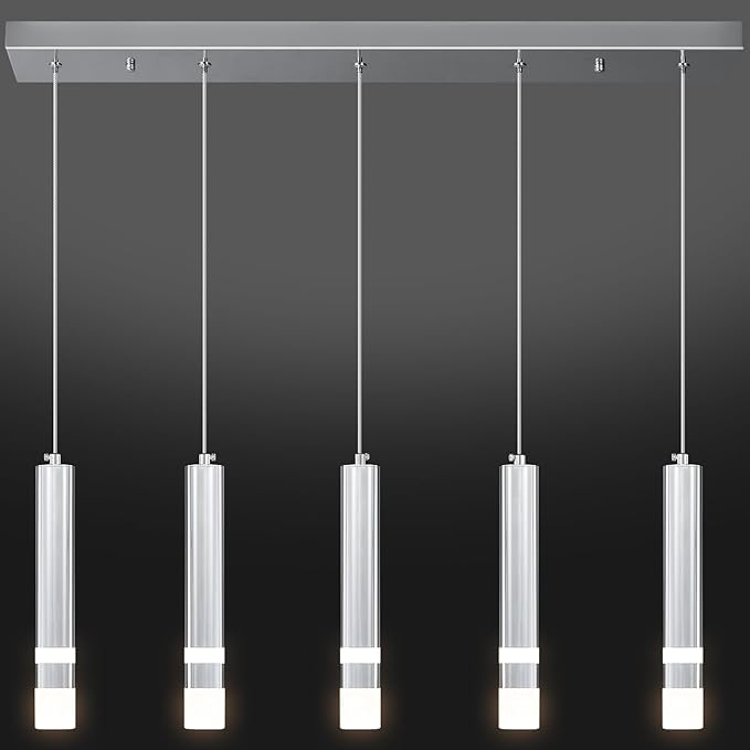 5-Light Dining Room Modern Pendant Light Kitchen Fixture Dimmable LED Chrome Mini Pendant Lighting fo Kitchen Island Study Pendant Lights