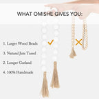 OMISHE Extra Large Wood Bead Garland White with 1.6" Diameter Wooden Beads and Tassels, 41" Long Rustic Farmhouse Country Decorative Beads for Home Tiered Tray Decor, White