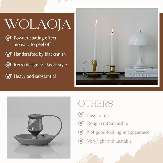 Candle Sticks Holder Decor, Set of 2 Vintage Gold Candle Holders, Modern Decorative Tapered Candlestick Holders Centerpiece for Dining Table Centerpiece, Party Decor