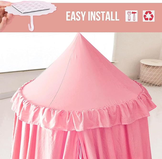 Kertnic Decor Canopy for Kids Bed, Soft Smooth Playing Tent Canopy Girls Room Decoration Princess Castle, Dreamy Mosquito Net Bedding, Children Reading Nook Canopies in Home (Nordic Pink)