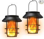 Solar Lanterns Outdoor Waterproof, Upgraded Flickering Flames Hanging Solar Lights for Outside with Wall Hooks, Halloween Decor Retro Metal Outdoor Lanterns Auto On/Off for Patio, Yard Decor