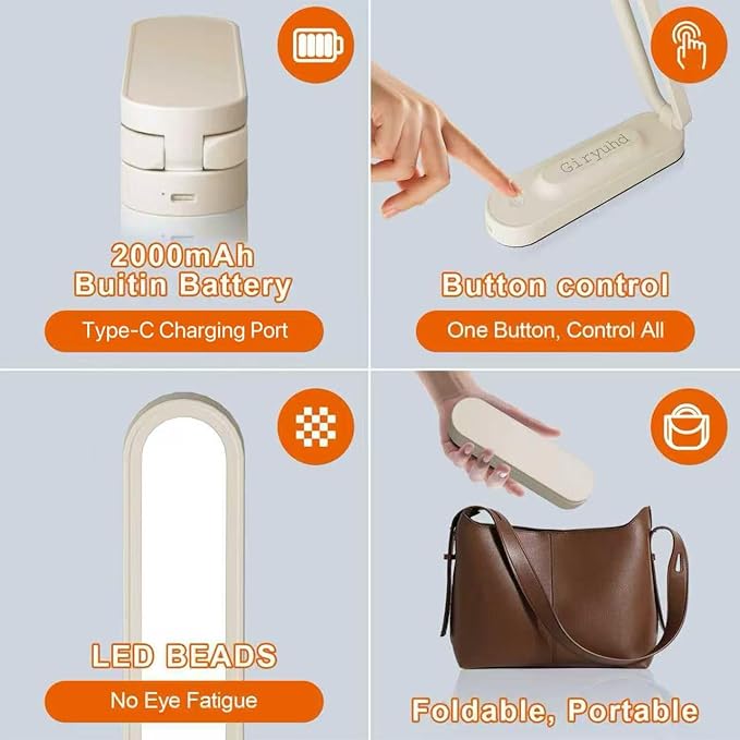 LED Desk Lamp for Office Home & Battery Operated Lamp Rechargeable Lamp Foldable & Portable Light, LED Desk Light Strip, 3 Brightness Dimmable Small Desk Lamp Wireless Reading Lamp