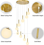 9-Lights Gold Chandelier with Milk White Glass Mid Century Modern Globe Pendant Light for Foyer Living Room Entryway Hallway