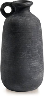 Sunddo Rustic Farmhouse Vase with Handle, 10 inch Black Ceramic Flower Vase, Terracotta Clay Stone Pottery, Black Kitchen Decor, Entryway Shelf Living Room Table Decor