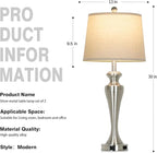 30" Silver Table Lamps Set of 2, 3-Way Dimmable Touch Living Room Lamp with USB A+C Ports and AC Outlet, Modern Brushed Nickel Bedroom Lamps, Tall Metal Bedside Lamp for Nightstand Side Table