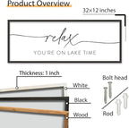 SRSZHIYUE Relax You're On Lake Time Wall Decor Above Bed Sign 32"×12" for Lake House Bedroom Over Bed Large Wood Framed Hanging Art (Black)