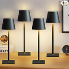 4 Pack Cordless Table Lamps, Portable Rechargeable Lamp, 6000mAh Battery Operated, 3 Color Dimmable LED Table Light for Restaurant/Bedroom/Outdoor Party/Camping/Cafe Night Light(Black)