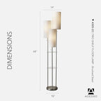 Adesso Trio Floor Lamp with Three Pull Chain Lights and Two-Tier Storage, Brushed Steel Base, White Linen Shades, 68” Tall, Enhances Room Decor and Lighting