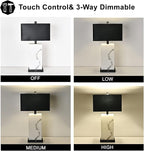 24” Black Touch Table Lamp Set of 2 with USB Ports, 3-Way Dimmable Bedside Nightstand Lamps for Bedroom Living Room End Tables, Night Stand Light Side Lamp Faux Silk Shade, Bulbs Included