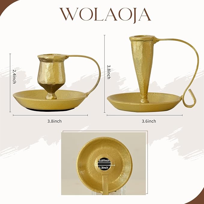 Candle Sticks Holder Decor, Set of 2 Vintage Gold Candle Holders, Modern Decorative Tapered Candlestick Holders Centerpiece for Dining Table Centerpiece, Party Decor