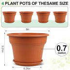 8 Inch Plastic-Flower Pot-for-Indoor Plants, 4 Pack Large Outdoor Planter Pot with Drainage Holes & Saucers, Resin Decorative Garden Pots Planters