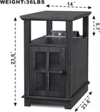 HIFYOBRO Narrow End Table with Flip Top Charging Station and Storage Cabinet, Type-C & USB Port & Power outlets, Adjustable Shelf, Blackgray Side Table with Storage for Living Room and Bedroom