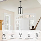 Large Outdoor Pendant Lantern Light Fixture for Front Porch, 20 Inch 2-Light Black Exterior Hanging Chandelier with Clear Glass, Outdoor Indoor Pendant Lamp for Patio, Gazebo, Entryway, Doorway