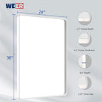 WEER White Bathroom Mirror 28X36 Inch, Rounded Rectangle White Metal Frame Mirror, Matte White Bathroom Vanity Mirror with Tempered Glass, Anti-Rust, Hangs Horizontally or Vertically