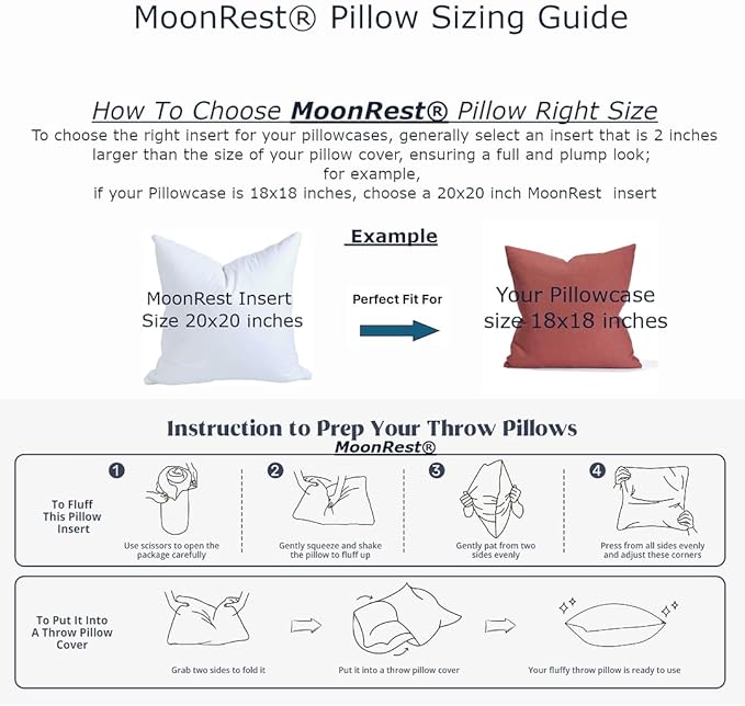MoonRest® Synthetic Down Alternative 17x17 Square Pillow Insert Form, for Decorative Throw Pillow, Sofa, Cushions, Body and Bed - Pack of 2- Size 17” X 17”