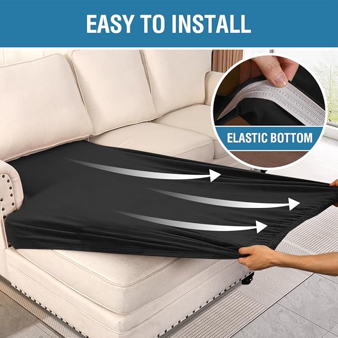 H.VERSAILTEX Velvet Stretch Individual Chaise Cover Sectional Couch Covers for L Shaped Sofa Both Left/Right Furniture Protector Seat Cushion Sofa Cover (1 Piece Chaise Cover, Black)