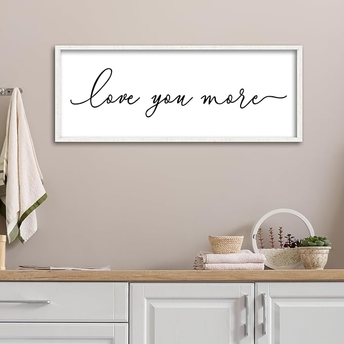 ZZJJHYWGQ Love You More Wall Decor Art 40''×15'' for Large Master Bedroom Above Over Sign Bed Framed Wood Wall Hanging Decor (White)