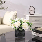 Square Grey Glass Vases Set of 2, 6" x 6" x 6" Square Vase for Centerpieces, Flower Vases for Centerpieces, Small Vase for Wedding, Party, Home Office Decoration