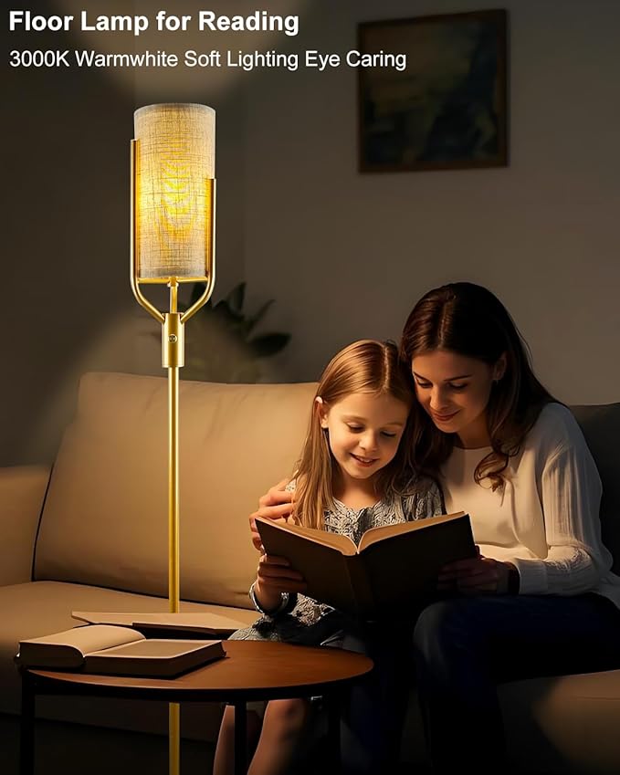 Lightdot 64.6IN Gold Floor Lamp Dimmable Linen Shade LED Floor Lamps with 3000K Soft Warm White for Wedding/Party, Modern Tall Lamp for Living Room/Bedroom (Bulbs Included)