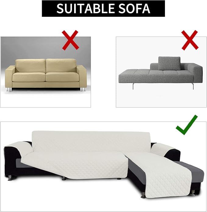 Easy-Going Sofa Slipcover L Shape Sofa Cover Sectional Couch Cover Chaise Cover Reversible Furniture Protector for Pets Kids Children Dog Cat (Large, Ivory/Ivory)