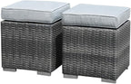 Patiorama 2 Pieces Assembled Outdoor Patio Ottoman, Indoor Outdoor All-Weather Grey Wicker Rattan Outdoor Footstool Footrest Seat with Light Grey Cushions, No Assembly Required