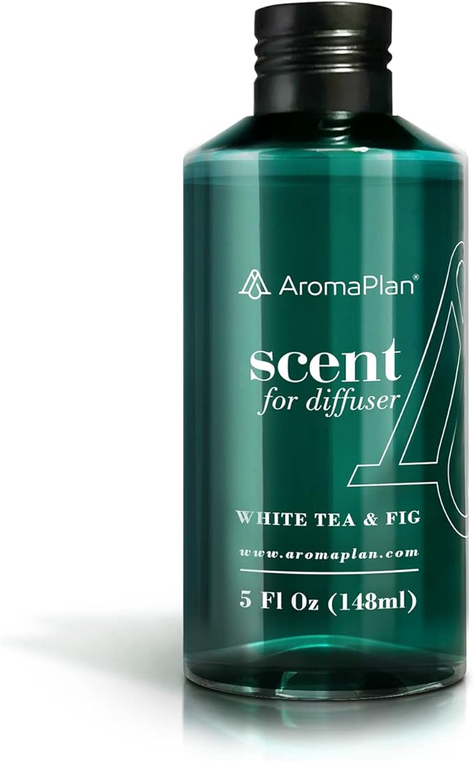 AromaPlan Hotel Scents White Tea & Fig 5 Fl Oz (148ml), Home Luxury Aroma & Hotel Fragrance Diffuser Oil- Hotel Diffuser Oil for Aromatherapy- USA Made, Bigger Bottle, Bolder Aroma & Longer Lasting