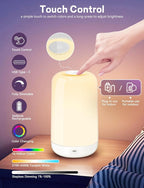 Smart Touch Bedside Table Lamp [Multi-Color & Warm Lights], 3600mA Cordless Small Table Lamp Rechargeable, 7 Colors & Fully Dimmable LED Night Lights for Bedroom Nightstand Nursery Living Room