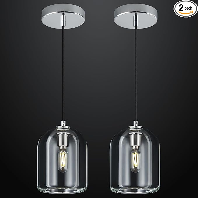 Modern Chrome Pendant Lights Kitchen Island Ceiling Chandelier Indoor Crystal Hanging Light Fixtures for Dining Room Kitchen Living Room Bedroom（2Pack）