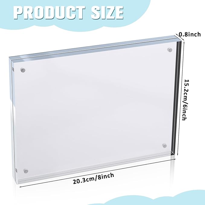 5 Pack 6 x 8 Inches Acrylic Picture Frame Desktop Frameless Photo Frame Double Sided Transparent Acrylic Frame Clear Horizontal Magnetic Frame for Desk Desktop Display Pictures Holder