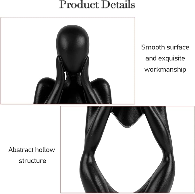 Sandstone Resin Thinker Style Abstract Sculpture Statue Collectible Figurines Home Office Bookshelf Desktop Decor (Small Black, Focus)