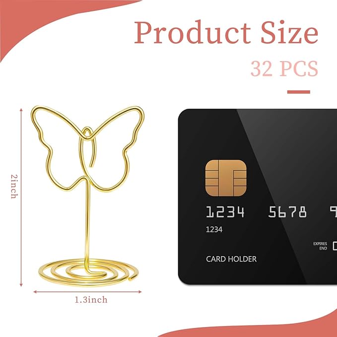 32pcs Gold Table Number Holders, Butterfly Picture Holders For Tables, Elegant Wire Place Card Holders & Table Card Holders For Wedding, Graduation, Party, Centerpiece Decor
