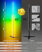 Smart RGB Corner Floor Lamp, APP & Voice Control, 16 Million Color Changing LED Light with Remote, Dimmable Ambient Lighting for Bedroom, Living Room, Game Room
